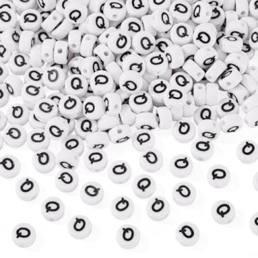 Imagem de Elecrelive 500 peças contas redondas planas 7 mm contas brancas do alfabeto acrílico para pulseira da amizade, colar para fabricação de joias (letra Q)