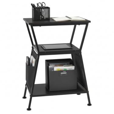 Imagem de Mesa lateral de 3 camadas com sacos de armazenamento, pés niveladores ajustáveis, topo retangular de 30 x 40 cm, 60 cm de altura – perfeita para revistas, controles remotos e organização de sala de