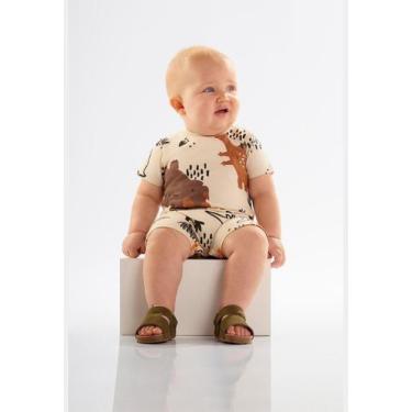 Imagem de Macaquinho Dinos para Bebê Menino em Meia Malha Up Baby, Marrom, P