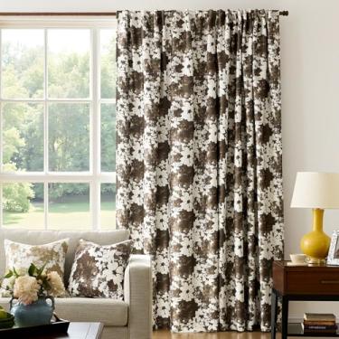 Imagem de Cortinas blackout marrom flroal 262 cm, conjunto de 2 painéis vintage 100% escurecimento do ambiente, cortinas de janela com isolamento térmico, chenille, tratamentos de quarto, padrão floral, cortina