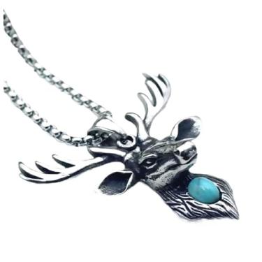 Imagem de Corrente com Pingente Poderoso Cabeça de Alce com Olho Turquesa Rock Biker