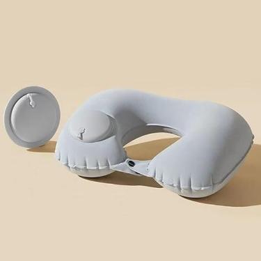 Imagem de Travesseiro de pescoço, travesseiro de pescoço inflável, travesseiros ajustáveis em forma de U, encosto de cabeça leve e portátil para viagem, carro, acampamento, escritório, cinza