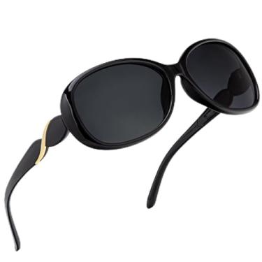 Imagem de Generic Óculos de sol grandes polarizados para mulheres, tamanho grande, estilo Jackie O, Preto/cinza, Large