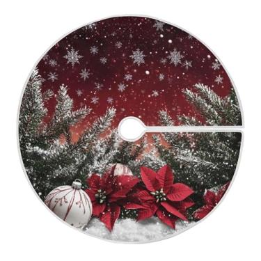 Imagem de SEHANY Saia para árvore de Natal, 122 cm, bola de Natal, flocos de neve, árvore vermelha, decoração de árvore de Natal, tapetes para decoração de festa de Natal em casa