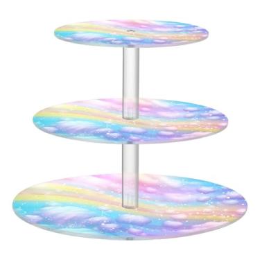 Imagem de Blueangle Suporte redondo de cupcake de 3 camadas – Torre de sobremesa acrílica em espiral de sorvete arco-íris, suporte de sobremesa em camadas antiderrapante para chá de bebê, aniversário, festa de