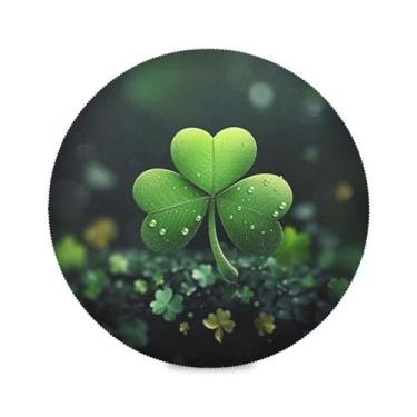 Imagem de Blueangle Jogo americano redondo trevo verde conjunto de 4 tapetes de mesa de poliéster, fácil de limpar, resistente ao calor, limpável, para mesa de jantar (35)