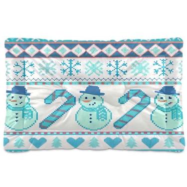 Imagem de ATTX Cama para cães e gatos com padrões de boneco de neve de Natal - Cama retangular ultra macia e confortável para animais de estimação para cães e gatos pequenos, 61 x 45 cm (395)
