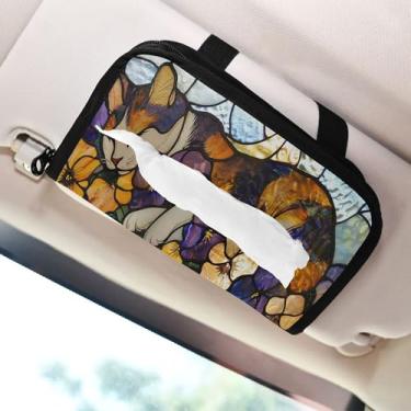 Imagem de SEHANY Porta-lenços de carro de gato fofo, caixa de lenços de papel de carro, suporte de guardanapo retangular dispensador de máscara de carro caixa de lenços de veículo para automóvel universal