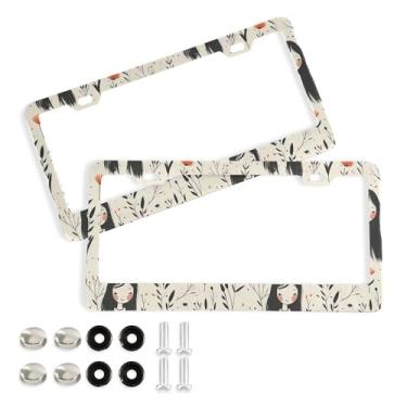 Imagem de SEHANY Molduras de placa de licença de flores florais coloridas, capas de moldura de placa de carro de alumínio à prova de ferrugem com orifícios elípticos e parafusos serve para veículos padrão dos