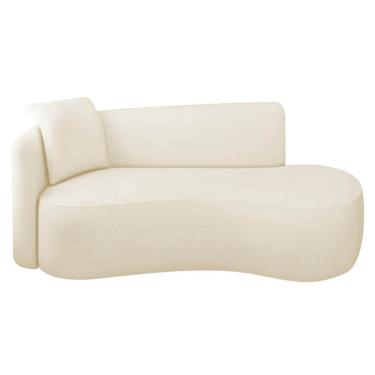 Imagem de Divã Recamier Suíça Curvo Sala Recepção 150cm Lado Direito Bouclé Branco