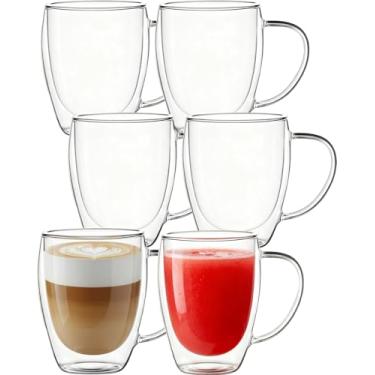 Imagem de Conjunto de xícaras de café de vidro de 170 a 350 ml canecas de café de vidro de parede dupla com alça, caneca de vidro borossilicato com isolamento transparente, adequada para cappuccino, chá, café