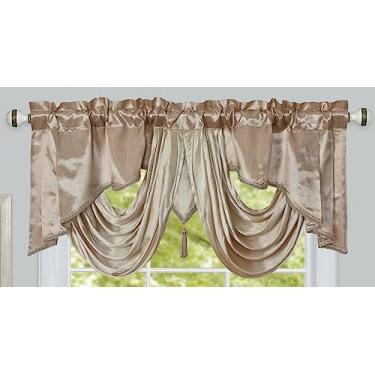 Imagem de GOHD Valarie Fancy Window Valance. 54 x 18. Tecido tafetá com cetim macio. Adicione um toque de luxo real à sua casa. (Areia)