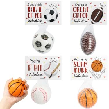 Imagem de Valentines Day Gifts for Kids - 24 Pack Stress Balls with Valentines Day Cards for Kids School - Football Soccer Baseball and Basketball for Boys Girls Toddler Classroom Exchange Party Favors