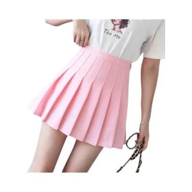 Imagem de Saia Mini Xadrez Rosa Para Mulheres, Cintura Alta, Plissada, Kawaii, U