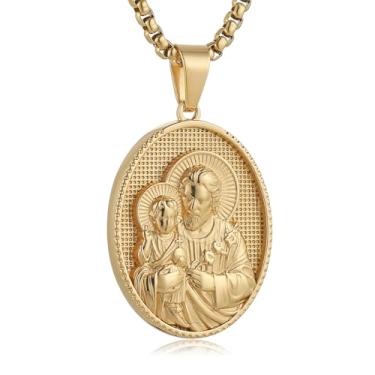 Imagem de HZMAN Colar de aço inoxidável São José/Maria/Jesus para homens e mulheres, medalha cristã, pingente de amuleto, joia de presente, Aço inoxidável, Sem Pedra Preciosa