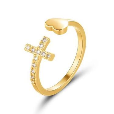 Imagem de StyleJella Anéis de coração com cruz e strass de pureza ajustável para mulheres - Joias inspiradoras religiosas cristãs presentes zircônia cúbica cruz amor anéis de coração, Metal, Zircônia cúbica