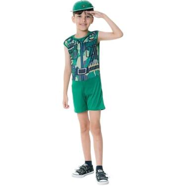 Imagem de Kit Roupa de Fantasia Militar Infantil com Capacete, Tamanho P, Conjunto para Crianças, Tema Militar