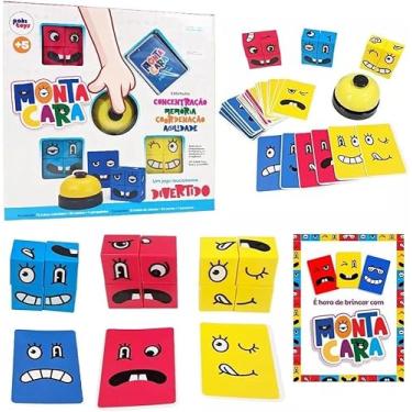 Imagem de Jogo Educativo Monta Cara com Cubo de Emoções, Expressões Faciais, Campainha Interativa, Cartas de Memória, Pedagógico Infantil para Concentração e Coordenação