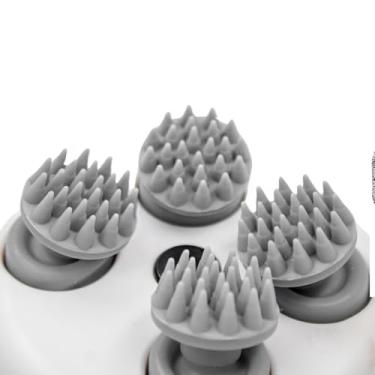 Imagem de Massageador Elétrico de Cabeça USB, 3 Níveis de Velocidade, 600mAh, 5W, Plástico e Silicone, 7cm x 9.5cm, Bivolt, com Cabo USB