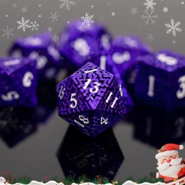 Imagem de Premium Metal Hollow DND dice Set (Warlock) with 20 Sided dice - 7 Piece Zinc Alloy RPG Accessories for Dungeon Masters, Game Starters, and Gift Seekers, Balanced Weight, Metallic Luster Maze Design