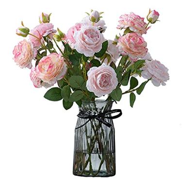 Imagem de YYBOES Vaso de vidro para flores, conjuntos de vasos para decoração, decoração de simulação de peônia, vaso de flores artificiais, decoração de casa, decoração de mesa, arranjo de flores, decoração