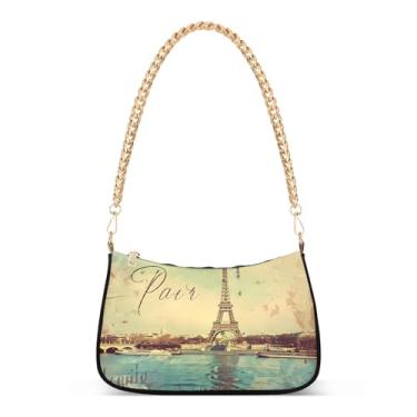 Imagem de CEBUGI Bolsas transversais para mulheres, bolsa de ombro Torre Eiffel, bolsa clutch estilosa com alça de corrente