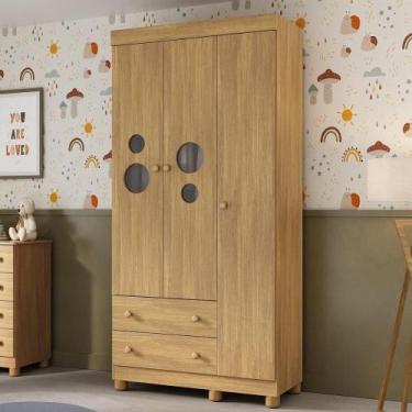 Imagem de Guarda-roupa Infantil 92cm com Vidro 3 Portas e 2 Gavetas Bombom Multi