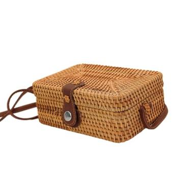 Imagem de Bolsa de Bambu Retangular Feminina, Bege, com Alça Fixa, Forrada, Madeira e Bambu, Fecho de Botão, 13x20x7.5cm, 250g