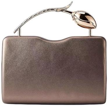 Imagem de louceko Bolsa de mão exclusiva de couro PU Love Rose Handle Bolsa de casamento para noite Bolsa de mão formal para mulheres presente de dia dos namorados, Cinza-café