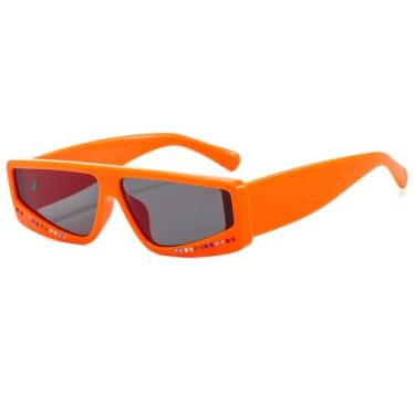 Imagem de HCHES Óculos de Sol Retangulares Femininos de Luxo com Estampa Degradê de Leopardo, Armação Pequena e Proteção UV400 (Laranja acinzentado)