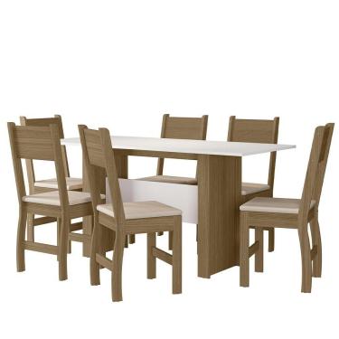 Imagem de Kit Mesa De Jantar Milano 155x68 Cm Com 6 Cadeiras Milano Carvalho/off White/savana Carvalho/off White/savana