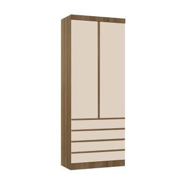 Imagem de Guarda Roupa Modulado 2 Portas 4 Gavetas 90cm Veneza Luciane Móveis Avelã Pf/arenas Pf