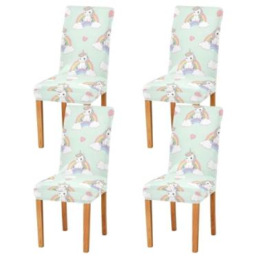 Imagem de Lindos unicórnios, capas de cadeira de arco-íris pastel, para festas, removíveis, laváveis, conjunto de 2 capas para cadeira de jantar em casa, hotel, cerimônia de casamento