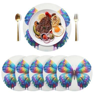 Imagem de Conjunto de tapetes de prato de PVC durável Tie Dye Butterfly 38 cm, 6, tapetes de mesa de cozinha à prova de calor