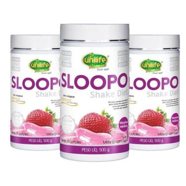 Imagem de Kit 3 Sloopo Shake Diet Com Colageno 400g Sabor Morango Unilife