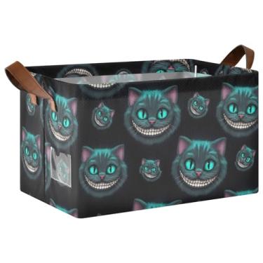 Imagem de Cestos organizadores dobráveis de gato azul-petróleo para armazenamento de roupas, cestas decorativas para decoração de casa para organização e armazenamento de quarto, 17 x 29 x 25 cm, 1 pacote