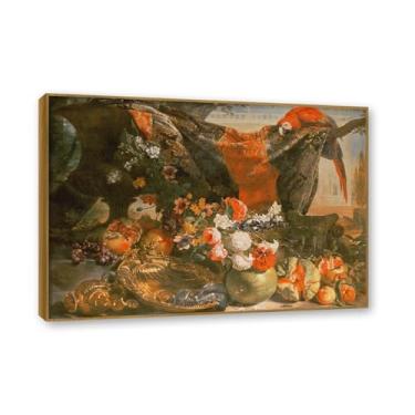 Imagem de Moldura de teca. Arte em tela floral country, pintura botânica vintage de natureza morta, decoração de parede de cozinha de fazenda emoldurada para sala de jantar. A41. 70 x 98 cm - 27,5 x 38,6 pol