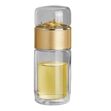 Imagem de GTIANHE-TAN Infusor de vidro, chá inteligente 3 em 1, experimente infusores à prova de vazamento com filtro e tampa, copo infusível de separação de água de camada dupla para chás portáteis (champanhe
