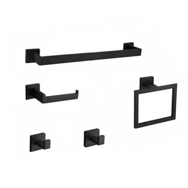 Imagem de Kit 5 Acessórios Para Banheiro Inox Toalheiro Cabide Porta Toalha Completo Resistente 40cm ou 60cm (Preto-40cm)