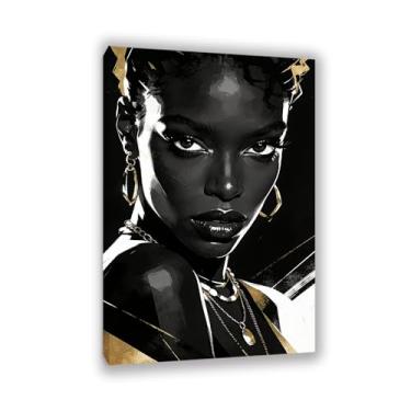 Imagem de Arte de parede para meninas negras afro-americanas, africanas, negras, arte de parede em tela, moderna, abstrata, emoldurada, decoração para sala de estar, banheiro, quarto, moldura de 105 x 70 cm (41