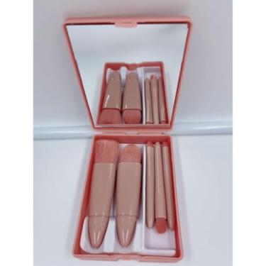 Imagem de Mini Espelho de Maquiagem Portátil com 5 Pincéis, Lupa e Design Dobrável para Bolsa(KIT 12 ROSE)