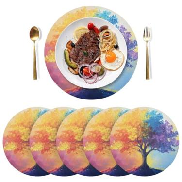 Imagem de Jogo americano colorido para uso ao ar livre, conjunto de 6 jogos americanos circulares de PVC de 38 cm para mesa de jantar, lavável para festa de Natal