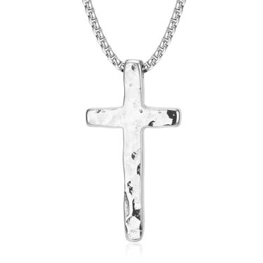 Imagem de MUSECLOUD Colar de corrente de cruz de prata para homens: colares masculinos com pingente de cruz de aço inoxidável 316L com correntes de caixa joias de Natal cristãs para homens e mulheres 45-66 cm