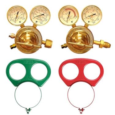 Imagem de TWSupply Victor Conjunto de regulador de oxigênio e acetileno para serviço pesado com protetores de calibre de metal – SR450D-540 (0781-0527) e SR460A-510 (0781-0584) – Reguladores industriais de