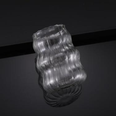 Imagem de Copos de vidro com nervuras - Copo de vidro estilo nuvem com isolamento de parede dupla de 510 g para suco de café quente/gelado, bebida, leite e chá, smoothie