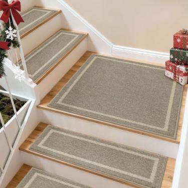 Imagem de COSY HOMEER Tapete de aterrissagem de escada 76 x 76 cm, tapete de pouso quadrado antiderrapante para degraus de madeira internos, poliéster lavável com suporte TPE, bege