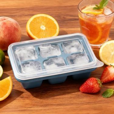 Imagem de Bandeja de gelo de silicone azul com 6 cavidades com base rígida