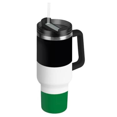 Imagem de Copos de bandeira da Jordânia com tampa e canudo térmico de 850 g com alça garrafa de água isolada copo de aço inoxidável para quente e frio