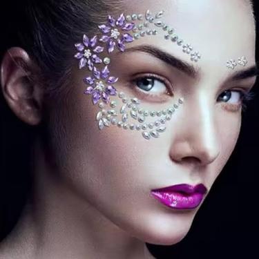 Imagem de Adesivos de rosto com pedras preciosas de Halloween – 6 peças de joias brilhantes de strass de cristal, adesivos autoadesivos de tatuagem temporária para maquiagem corporal para festa de carnaval