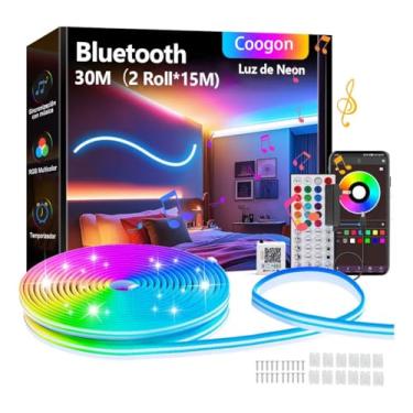 Imagem de Coogon Fita Led Neon Rgb 30m Bluethooth À Prova De Água Iluminação Com Controle Luz Para Quarto/tv (30m rgb com bluetooth)
